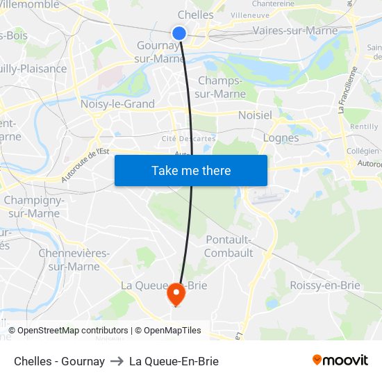 Chelles - Gournay to La Queue-En-Brie map