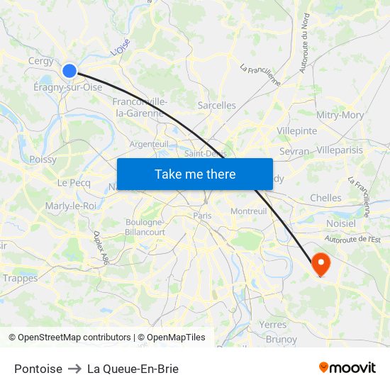 Pontoise to La Queue-En-Brie map