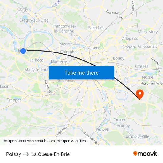 Poissy to La Queue-En-Brie map
