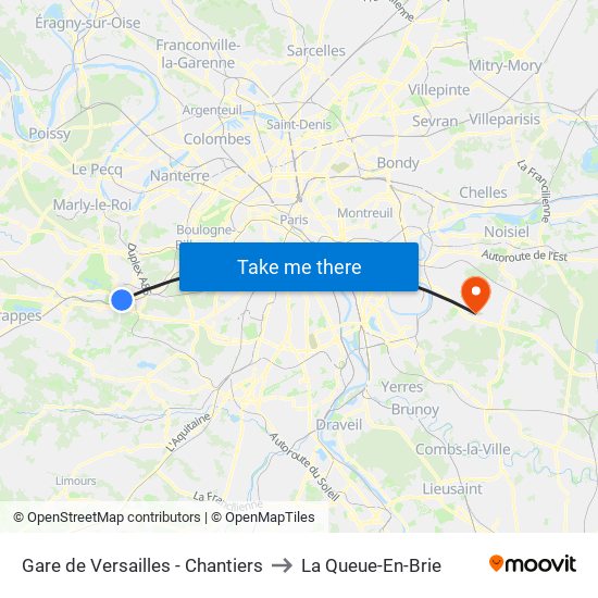 Gare de Versailles - Chantiers to La Queue-En-Brie map