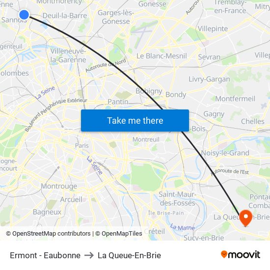 Ermont - Eaubonne to La Queue-En-Brie map