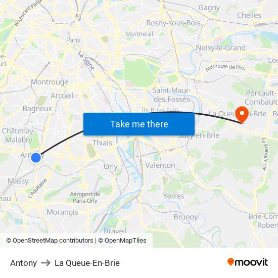 Antony to La Queue-En-Brie map