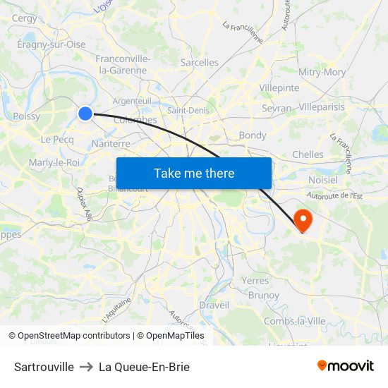 Sartrouville to La Queue-En-Brie map
