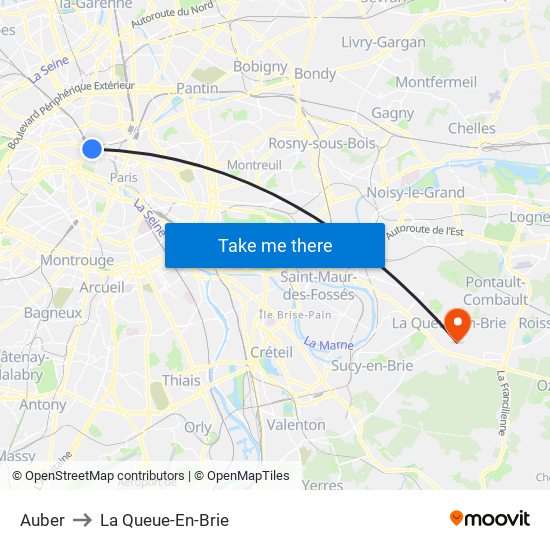 Auber to La Queue-En-Brie map