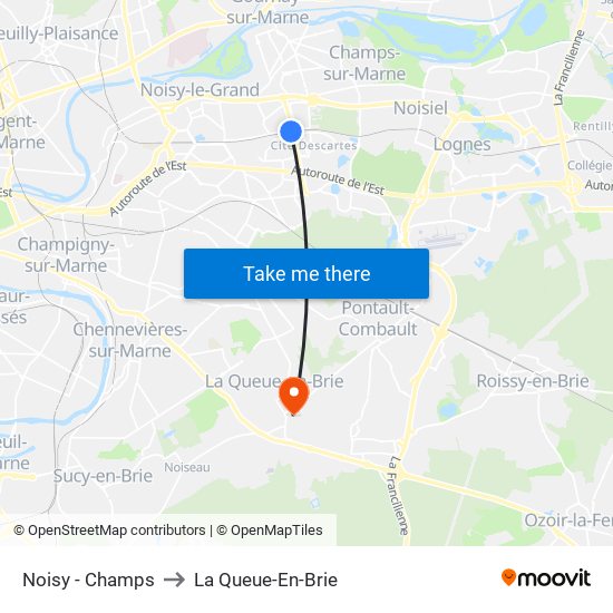 Noisy - Champs to La Queue-En-Brie map
