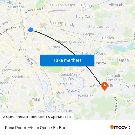 Rosa Parks to La Queue-En-Brie map