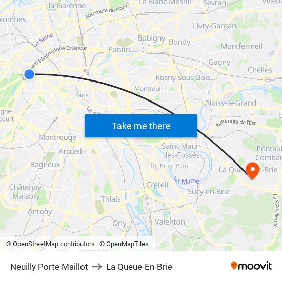 Neuilly Porte Maillot to La Queue-En-Brie map