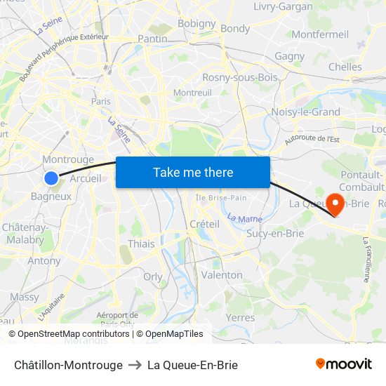 Châtillon-Montrouge to La Queue-En-Brie map