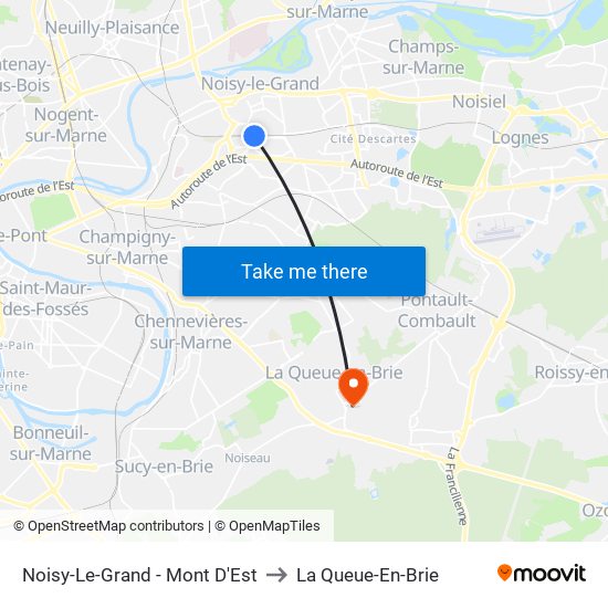 Noisy-Le-Grand - Mont D'Est to La Queue-En-Brie map