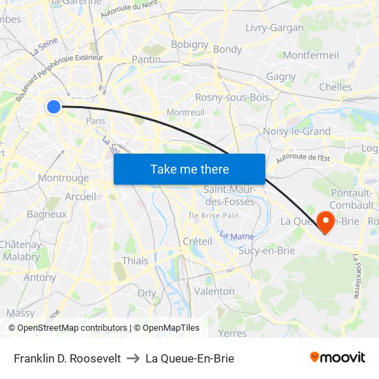 Franklin D. Roosevelt to La Queue-En-Brie map