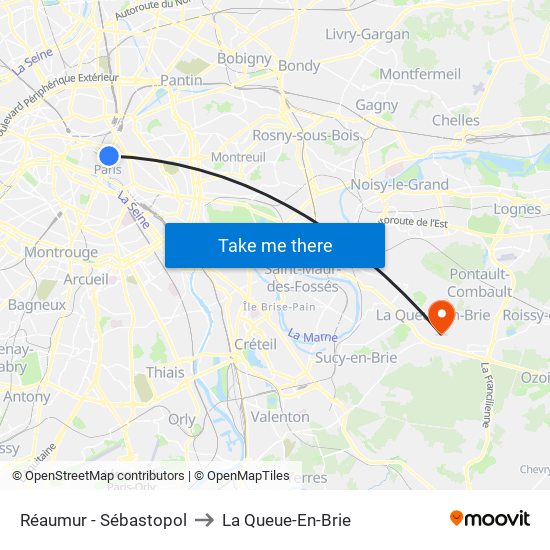 Réaumur - Sébastopol to La Queue-En-Brie map