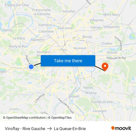 Viroflay - Rive Gauche to La Queue-En-Brie map