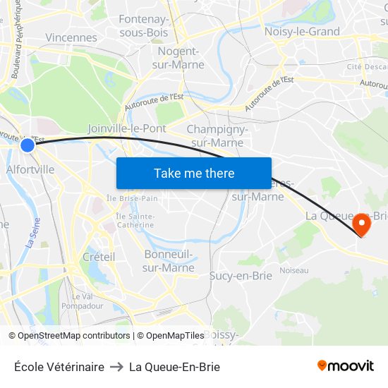 École Vétérinaire to La Queue-En-Brie map