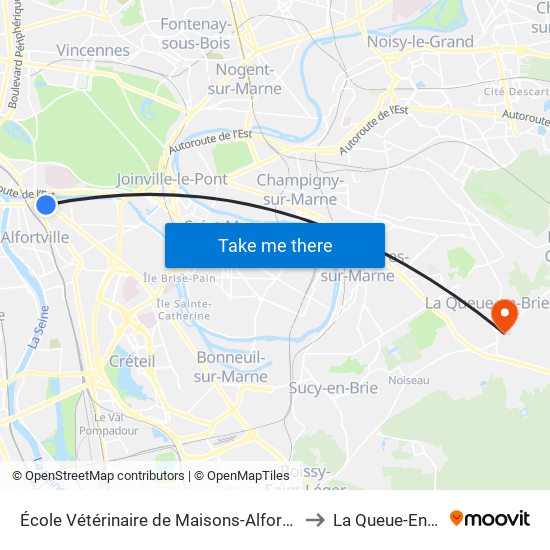 École Vétérinaire de Maisons-Alfort - Métro to La Queue-En-Brie map