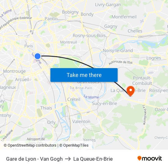 Gare de Lyon - Van Gogh to La Queue-En-Brie map