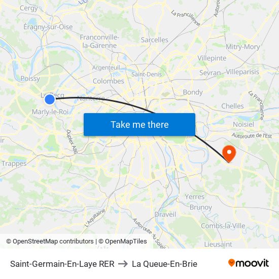 Saint-Germain-En-Laye RER to La Queue-En-Brie map