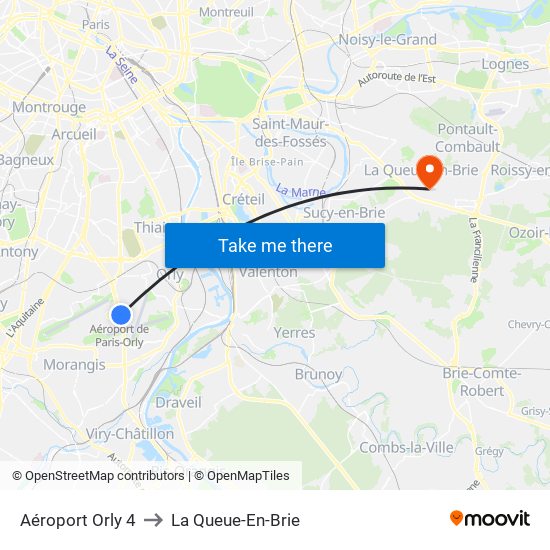 Aéroport Orly 4 to La Queue-En-Brie map