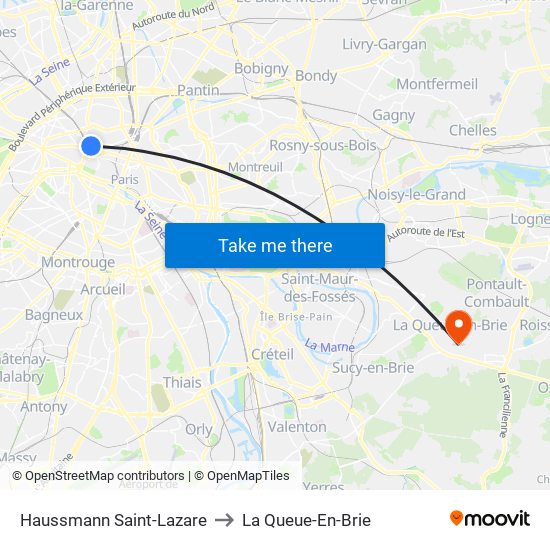 Haussmann Saint-Lazare to La Queue-En-Brie map