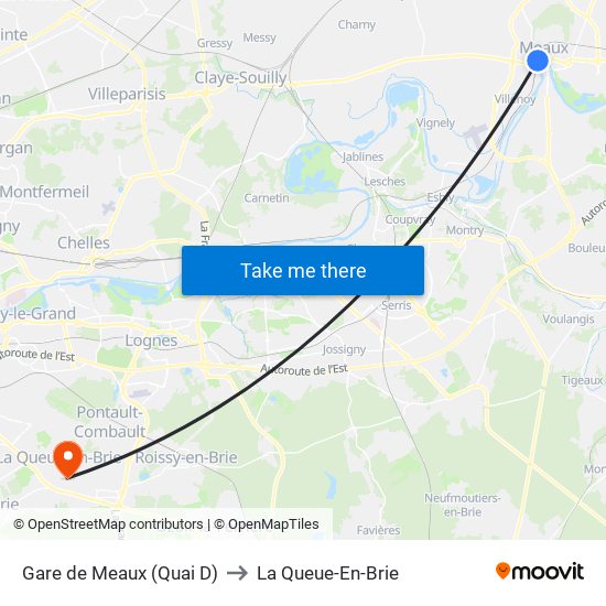 Gare de Meaux (Quai D) to La Queue-En-Brie map