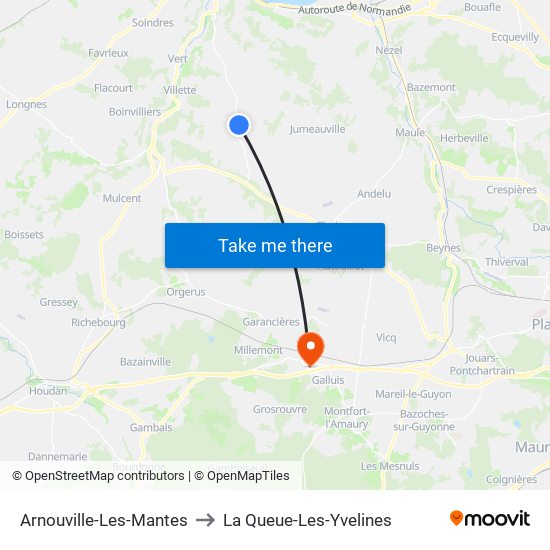 Arnouville-Les-Mantes to La Queue-Les-Yvelines map