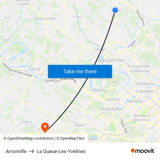 Arronville to La Queue-Les-Yvelines map