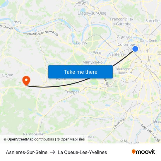 Asnieres-Sur-Seine to La Queue-Les-Yvelines map