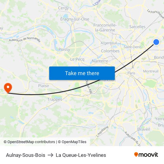 Aulnay-Sous-Bois to La Queue-Les-Yvelines map