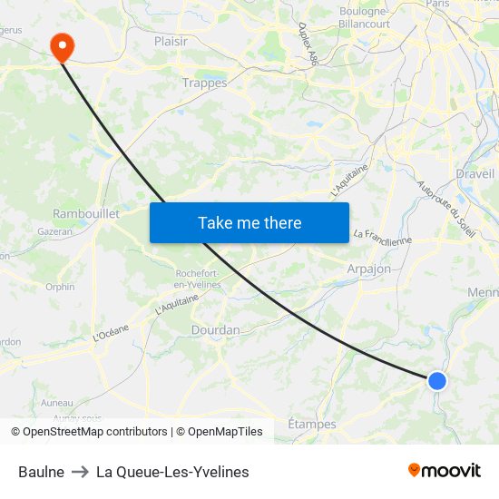 Baulne to La Queue-Les-Yvelines map