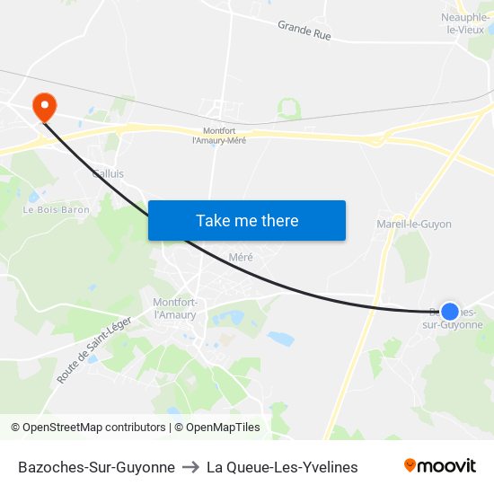 Bazoches-Sur-Guyonne to La Queue-Les-Yvelines map