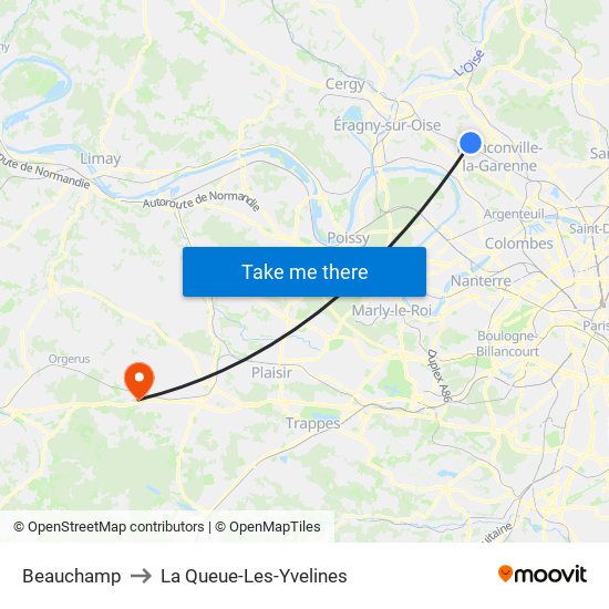Beauchamp to La Queue-Les-Yvelines map