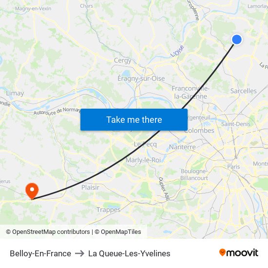 Belloy-En-France to La Queue-Les-Yvelines map