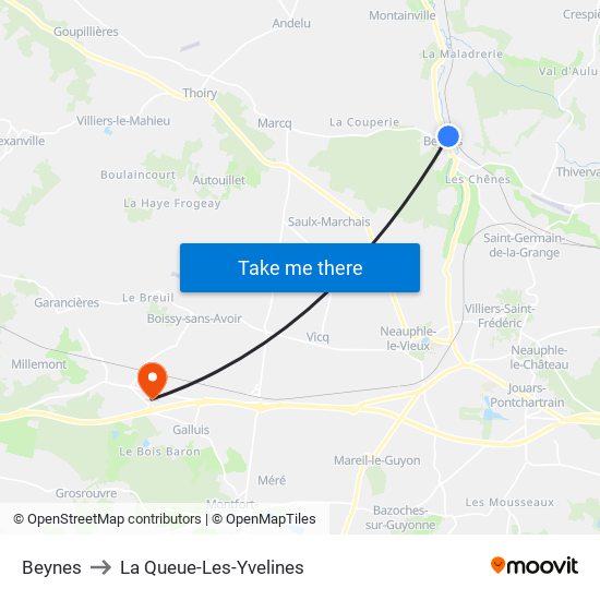 Beynes to La Queue-Les-Yvelines map