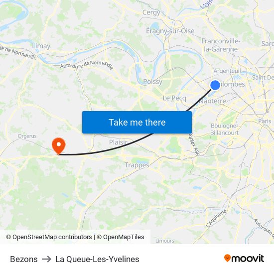 Bezons to La Queue-Les-Yvelines map