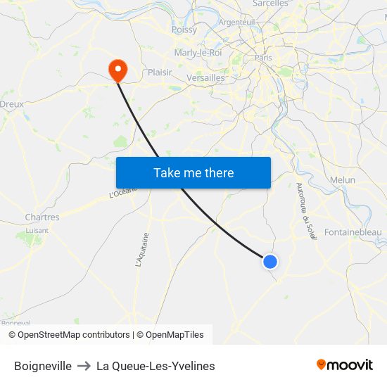 Boigneville to La Queue-Les-Yvelines map