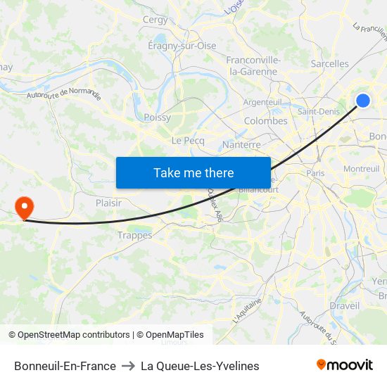 Bonneuil-En-France to La Queue-Les-Yvelines map