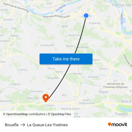 Bouafle to La Queue-Les-Yvelines map