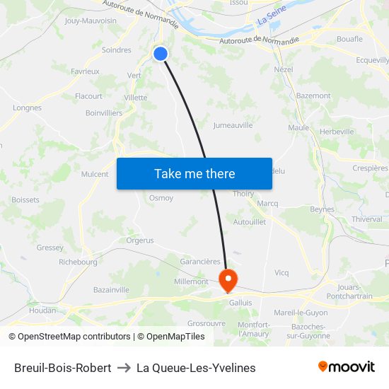 Breuil-Bois-Robert to La Queue-Les-Yvelines map