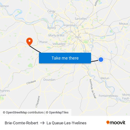 Brie-Comte-Robert to La Queue-Les-Yvelines map