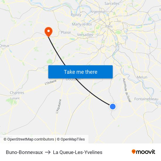 Buno-Bonnevaux to La Queue-Les-Yvelines map