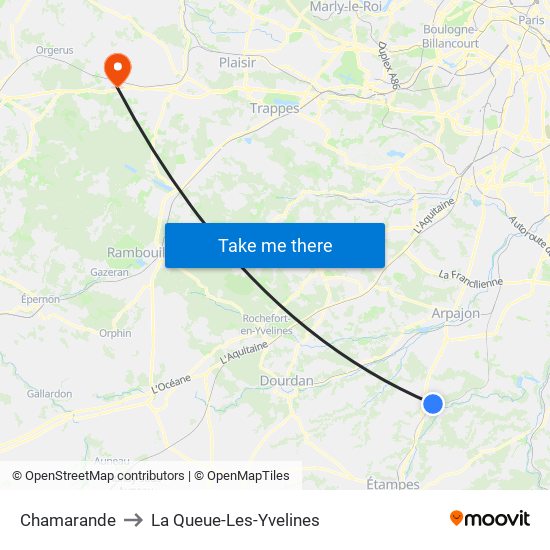 Chamarande to La Queue-Les-Yvelines map