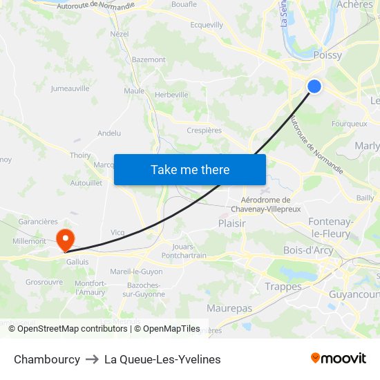Chambourcy to La Queue-Les-Yvelines map