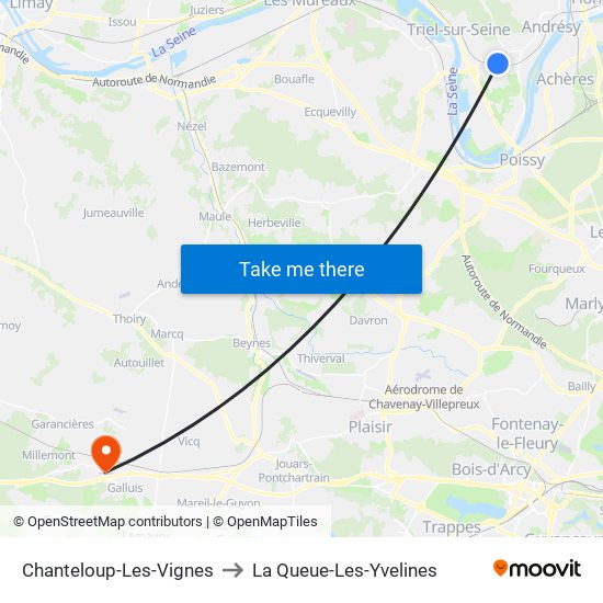 Chanteloup-Les-Vignes to La Queue-Les-Yvelines map