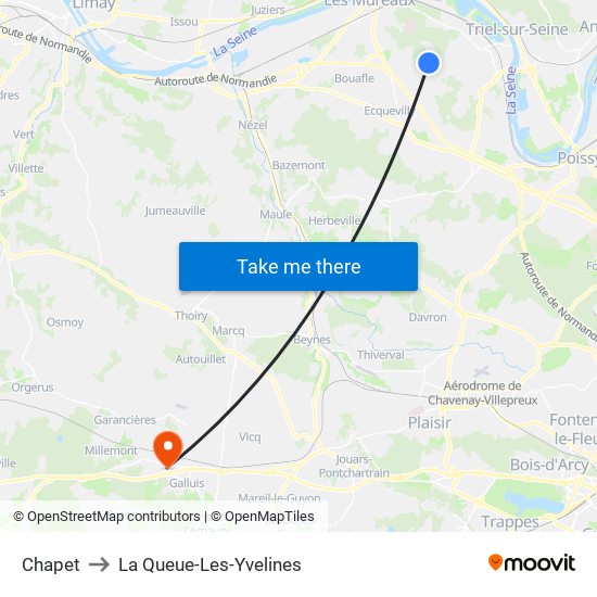 Chapet to La Queue-Les-Yvelines map