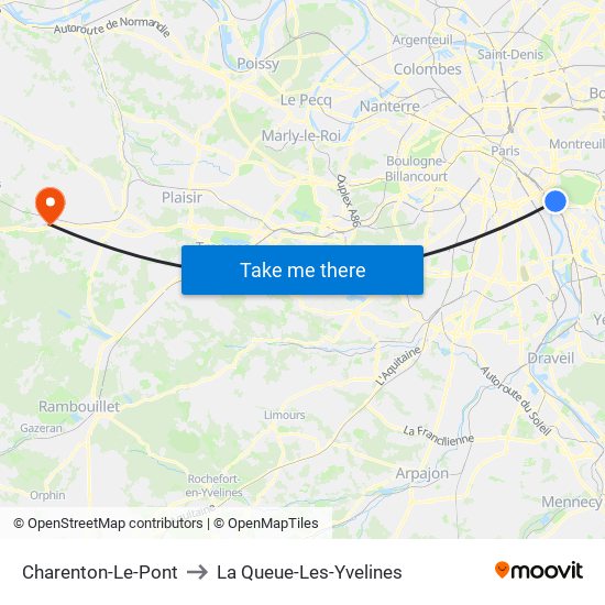 Charenton-Le-Pont to La Queue-Les-Yvelines map