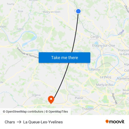 Chars to La Queue-Les-Yvelines map