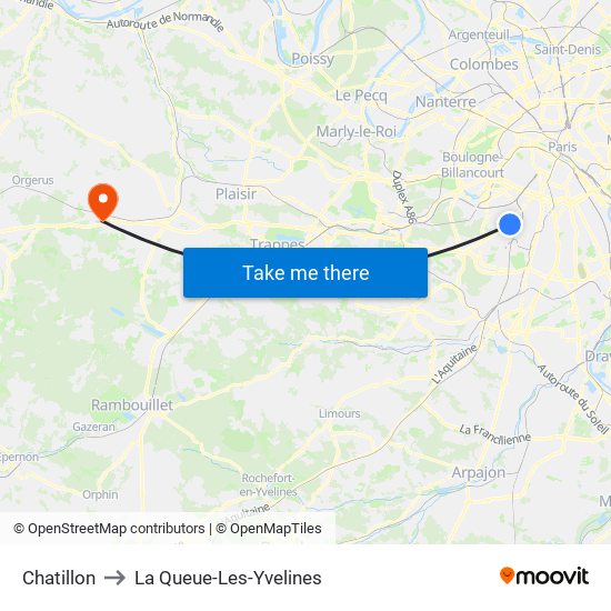 Chatillon to La Queue-Les-Yvelines map