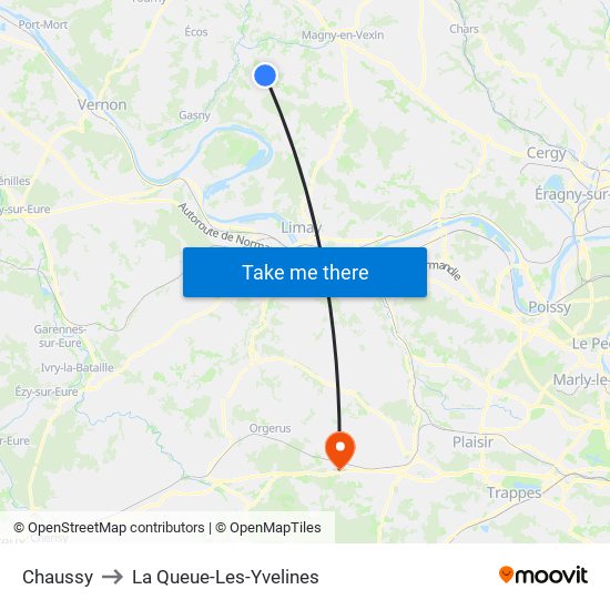 Chaussy to La Queue-Les-Yvelines map
