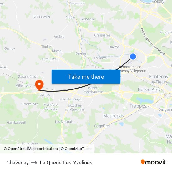 Chavenay to La Queue-Les-Yvelines map