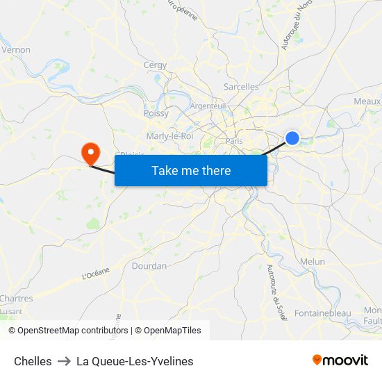 Chelles to La Queue-Les-Yvelines map
