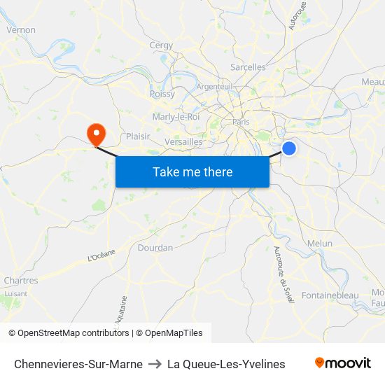 Chennevieres-Sur-Marne to La Queue-Les-Yvelines map